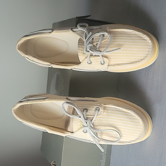 Women's Timberland EK Yellow Stripe Canvas Boat Shoes US 9.5 - Picture 4 of 5